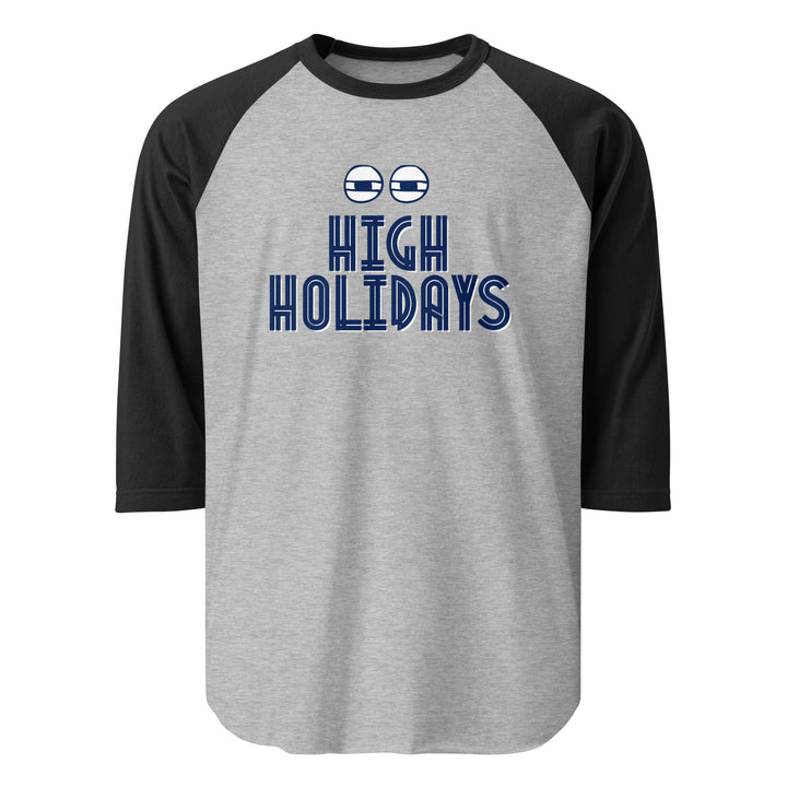 High Holidays Jewish pride 3/4 sleeve raglan shirt in Heather Grey/Black - back view