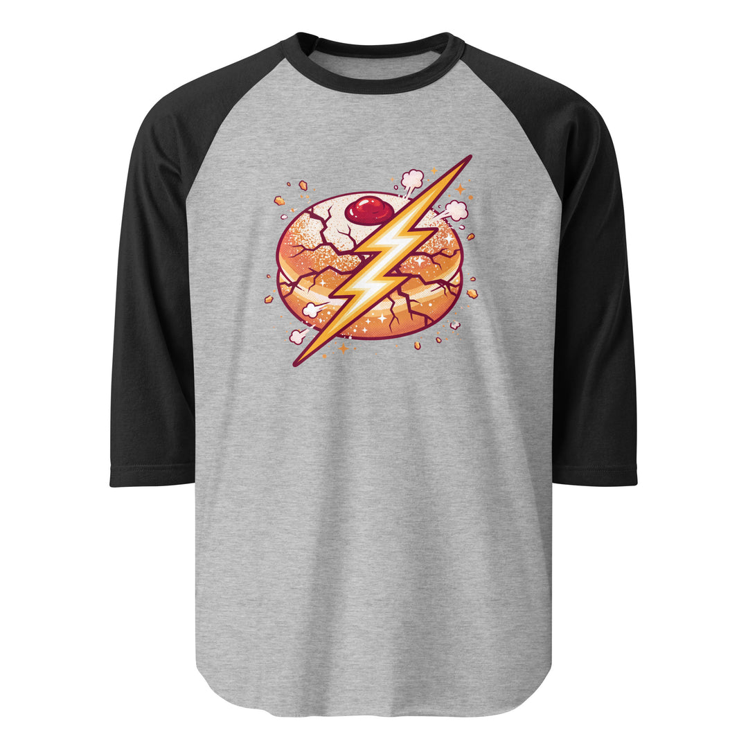 Sufganiyah Lightning Jewish pride 3/4 sleeve raglan shirt in Heather Grey/Black - detail view