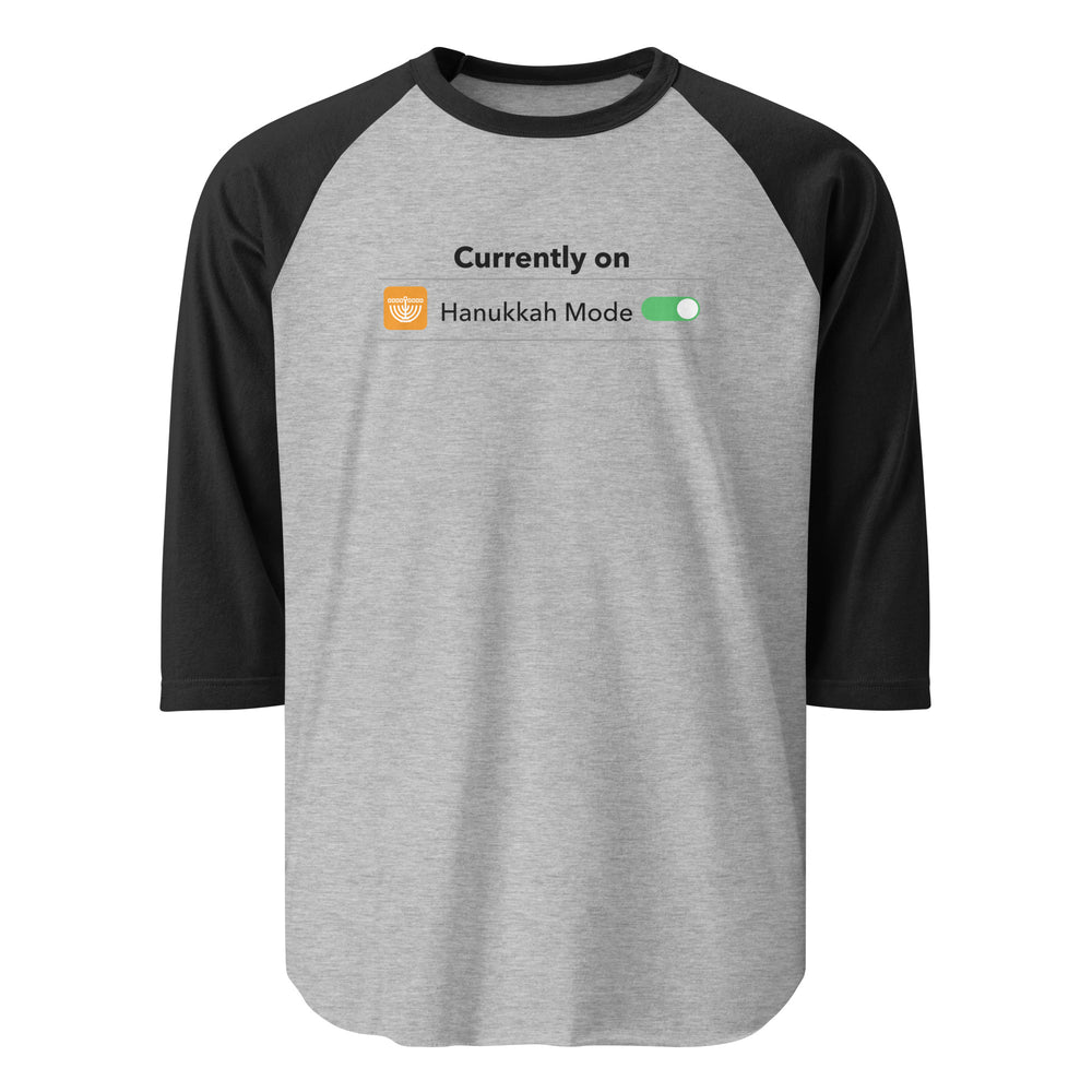 Hanukkah Mode Jewish pride 3/4 sleeve raglan shirt in Heather Grey/Black - back view
