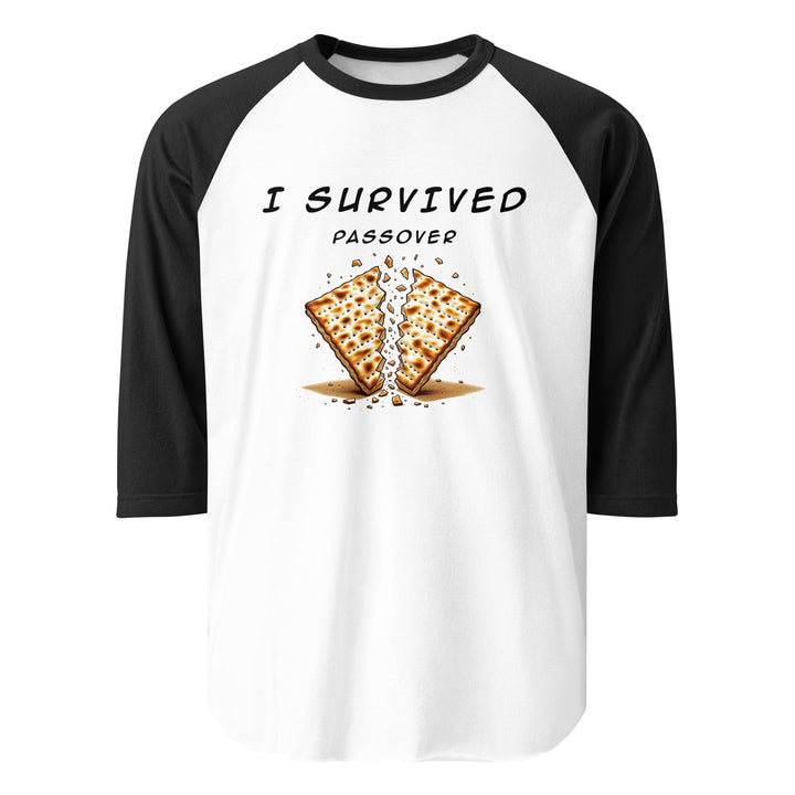 Passover Jewish pride 3/4 sleeve raglan shirt in White/Black - front view