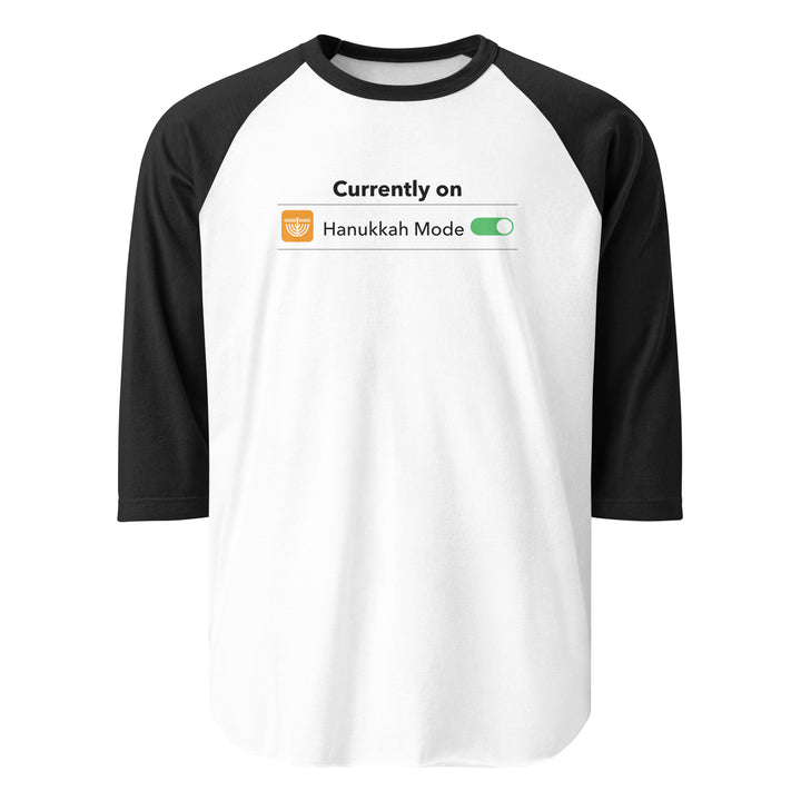 Hanukkah Mode Jewish pride 3/4 sleeve raglan shirt in White/Black - close-up