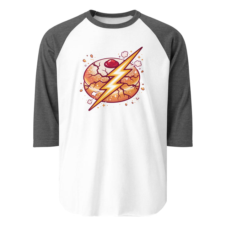 Sufganiyah Lightning Jewish pride 3/4 sleeve raglan shirt in White/Heather Charcoal - front view