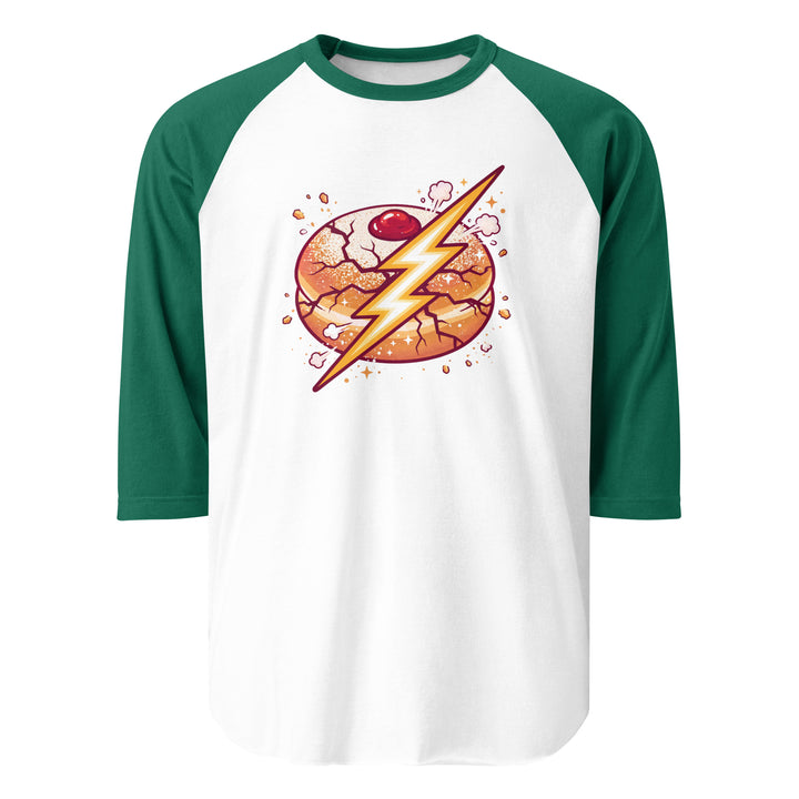 Sufganiyah Lightning Jewish pride 3/4 sleeve raglan shirt in White/Kelly - back view