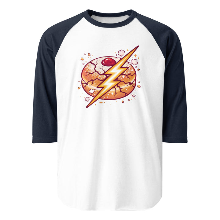 Sufganiyah Lightning Jewish pride 3/4 sleeve raglan shirt in White/Navy - lifestyle shot