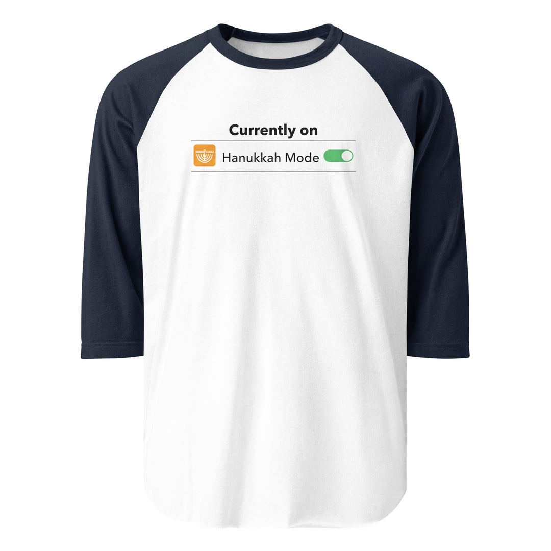 Hanukkah Mode Jewish pride 3/4 sleeve raglan shirt in White/Navy - front view