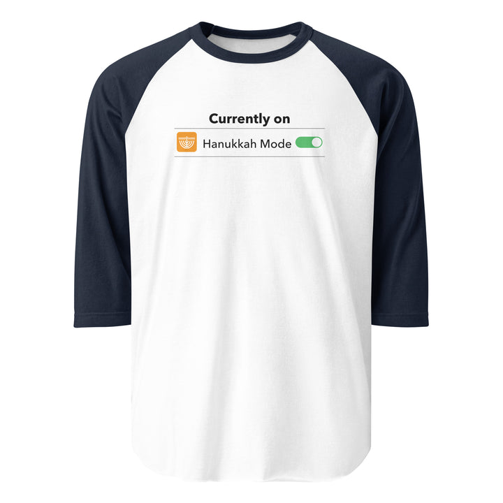 Hanukkah Mode Jewish pride 3/4 sleeve raglan shirt in White/Navy - front view