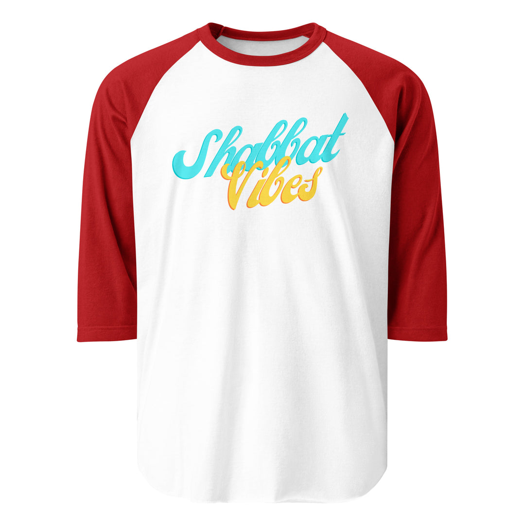 Shabbat Vibes Jewish pride 3/4 sleeve raglan shirt in White/Red - side view