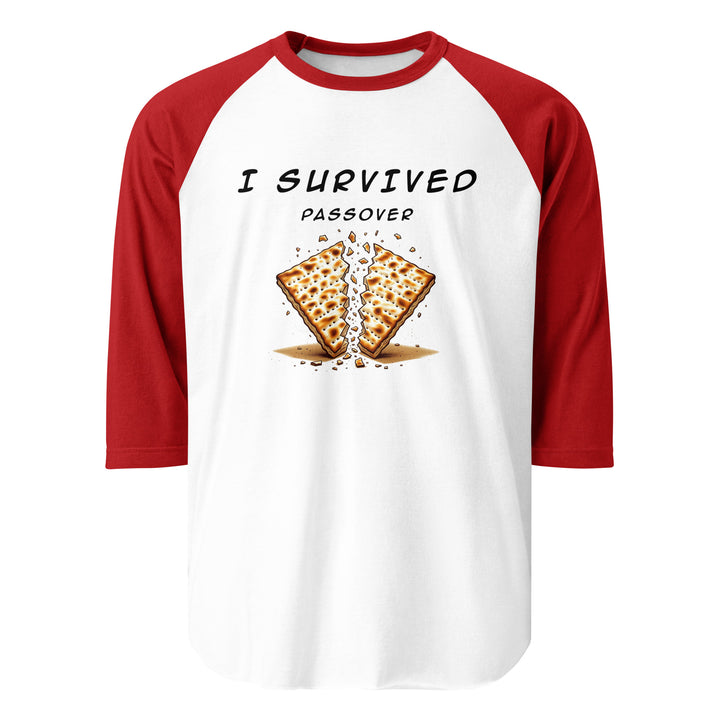 Passover Jewish pride 3/4 sleeve raglan shirt in White/Red - flat lay