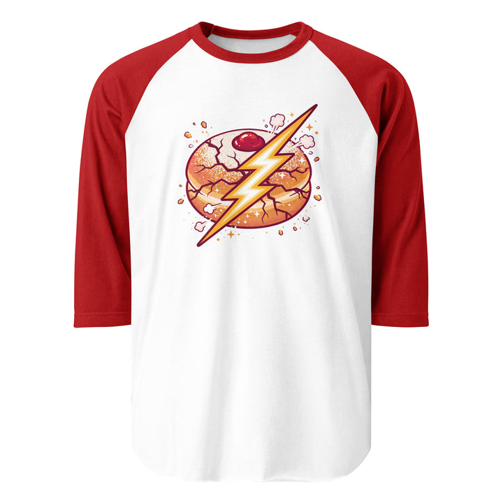 Sufganiyah Lightning Jewish pride 3/4 sleeve raglan shirt in White/Red - folded view