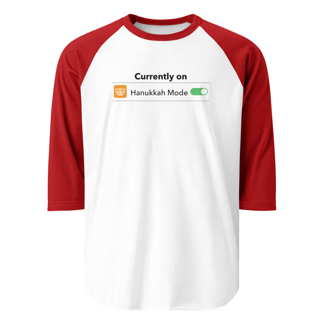 Hanukkah Mode Jewish pride 3/4 sleeve raglan shirt in White/Red - lifestyle shot