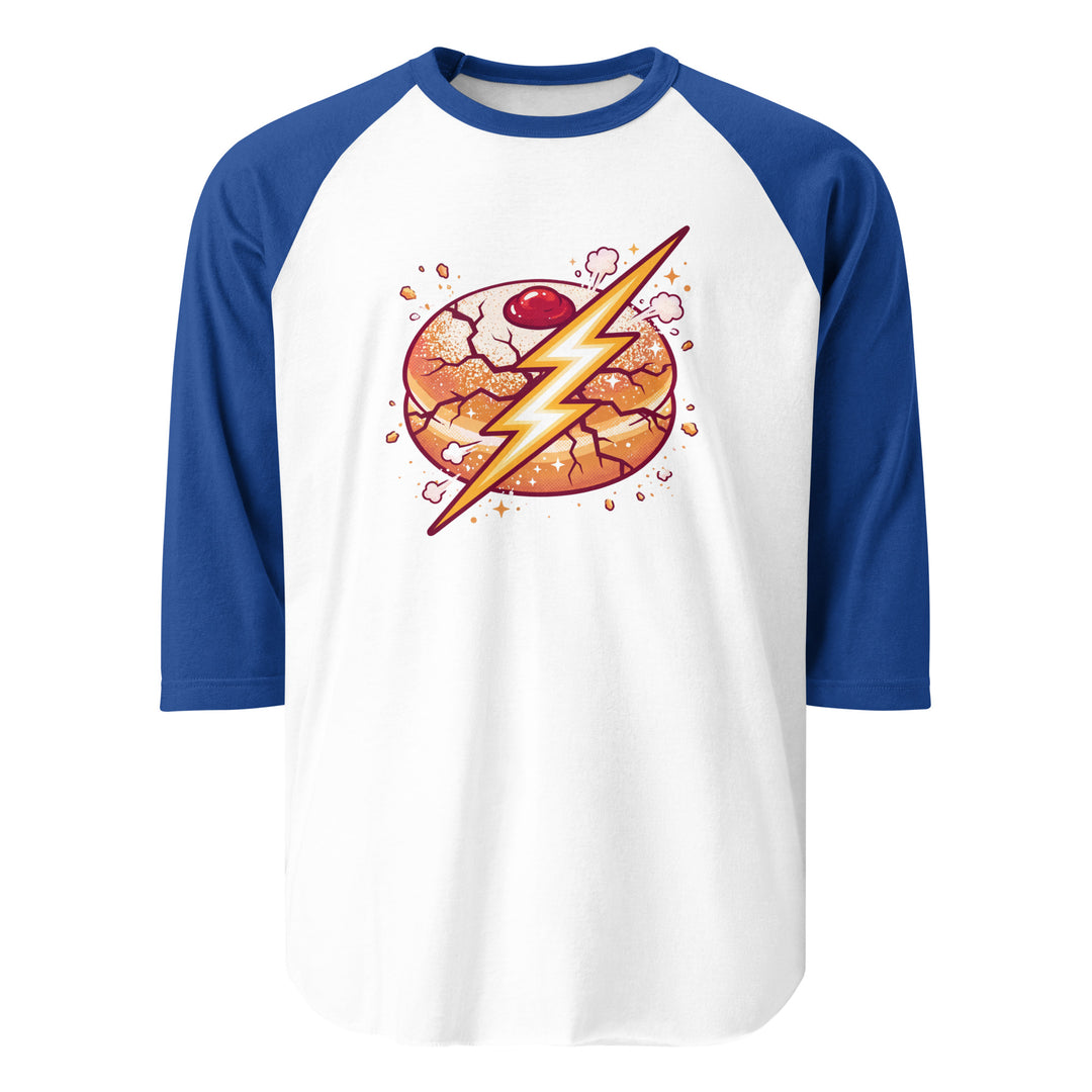 Sufganiyah Lightning Jewish pride 3/4 sleeve raglan shirt in White/Royal - side view
