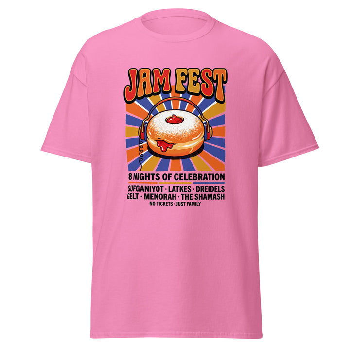 Jam Fest 8 Nights Jewish pride tee in Azalea - close-up