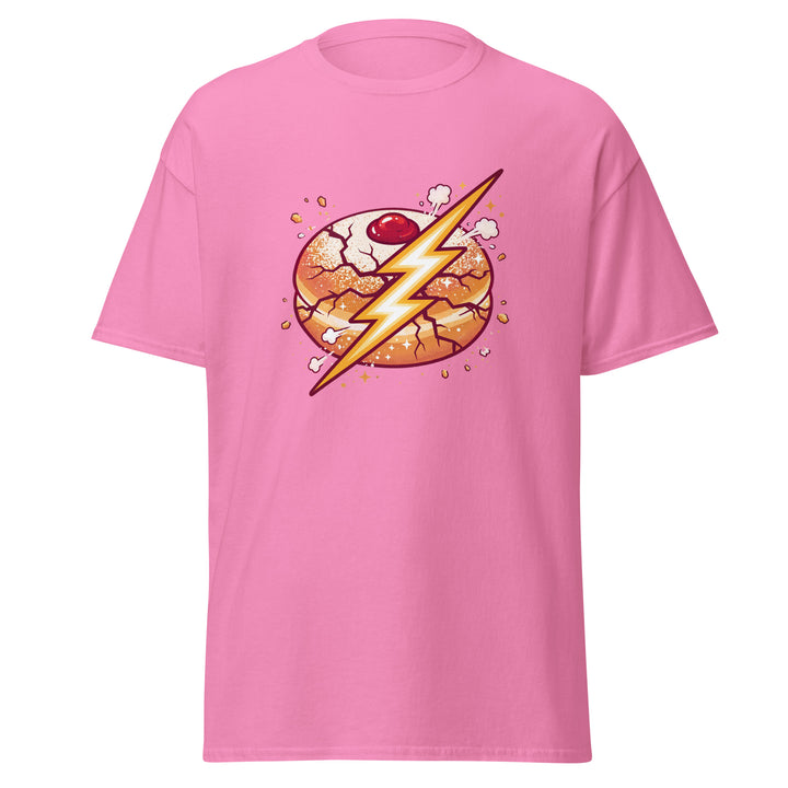 Sufganiyah Lightning Jewish pride tee in Azalea - side view