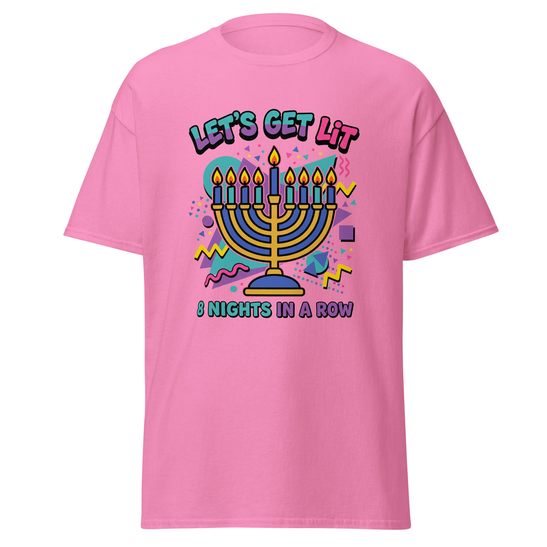 Lets Get Lit 90s Jewish pride tee in Azalea - side view