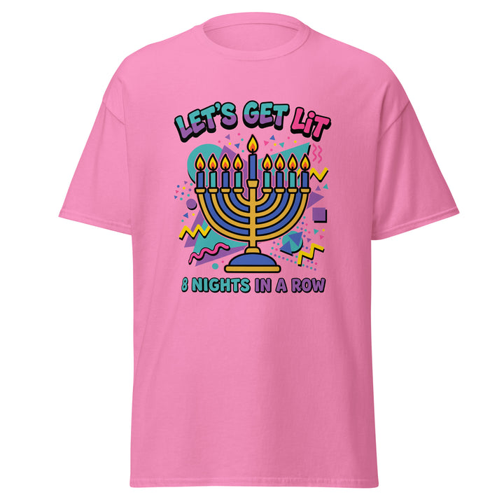 Lets Get Lit 90s Jewish pride tee in Azalea - side view
