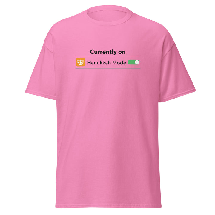 Hanukkah Mode Jewish pride tee in Azalea - flat lay