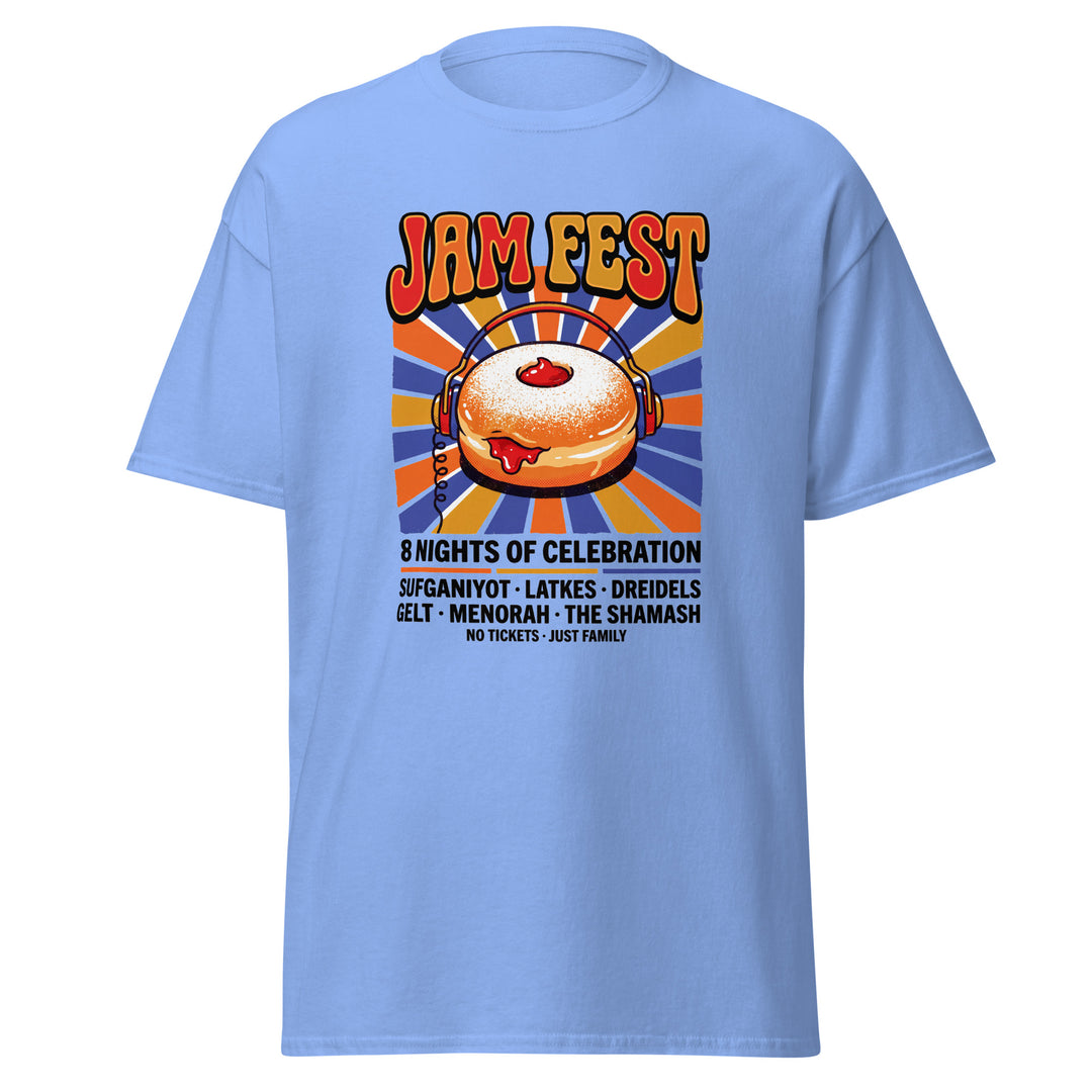 Jam Fest 8 Nights Jewish pride tee in Carolina Blue - front view