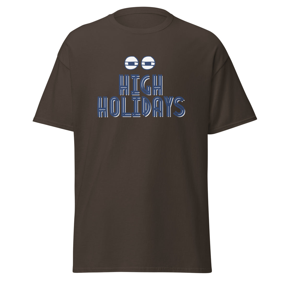 High Holidays Jewish pride tee in Dark Chocolate - close-up