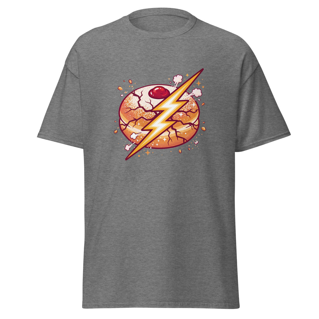 Sufganiyah Lightning Jewish pride tee in Graphite Heather - flat lay