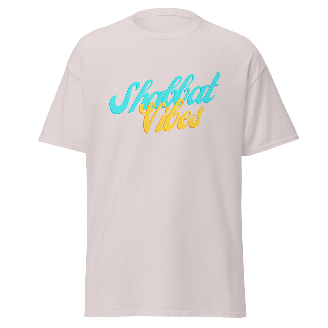 Shabbat Vibes Jewish pride tee in Ice Grey - detail view