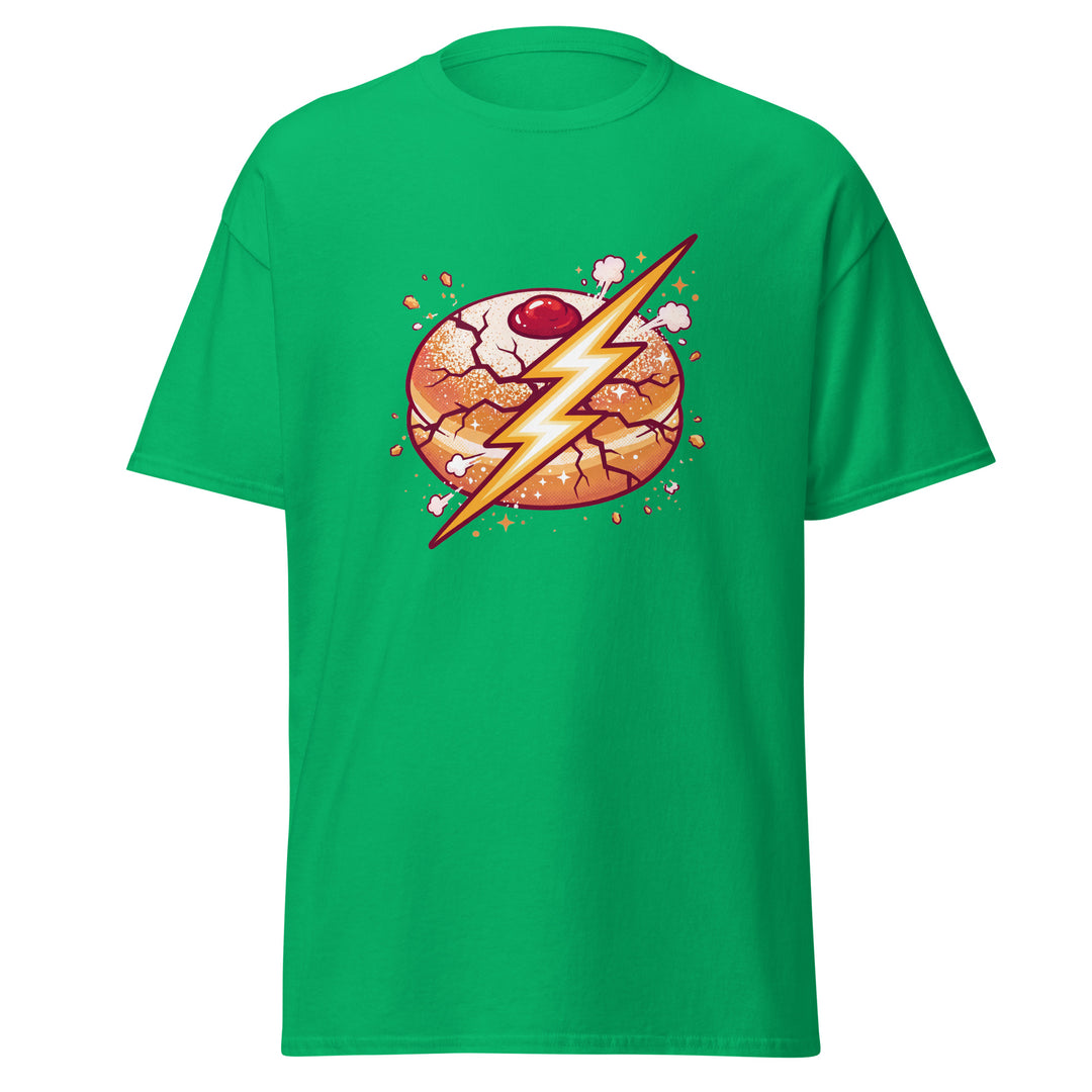 Sufganiyah Lightning Jewish pride tee in Irish Green - lifestyle shot