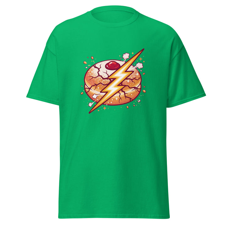 Sufganiyah Lightning Jewish pride tee in Irish Green - lifestyle shot