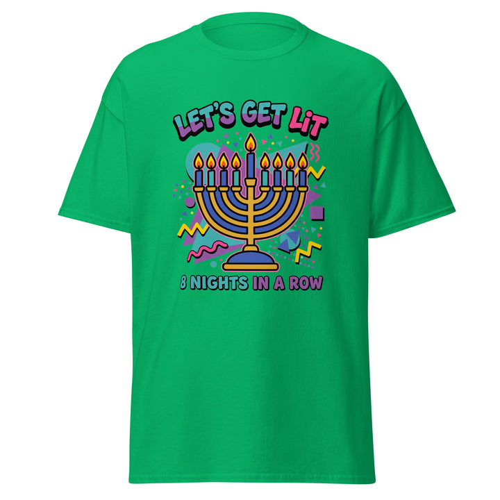 Lets Get Lit 90s Jewish pride tee in Irish Green - lifestyle shot
