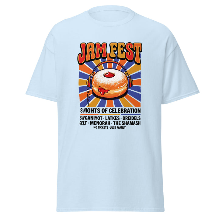 Jam Fest 8 Nights Jewish pride tee in Light Blue - back view