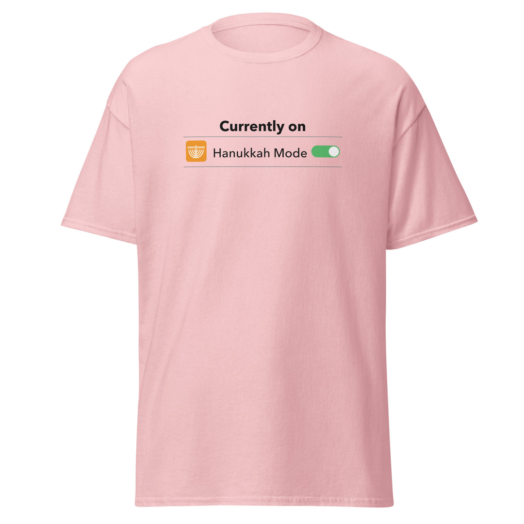 Hanukkah Mode Jewish pride tee in Light Pink - back view