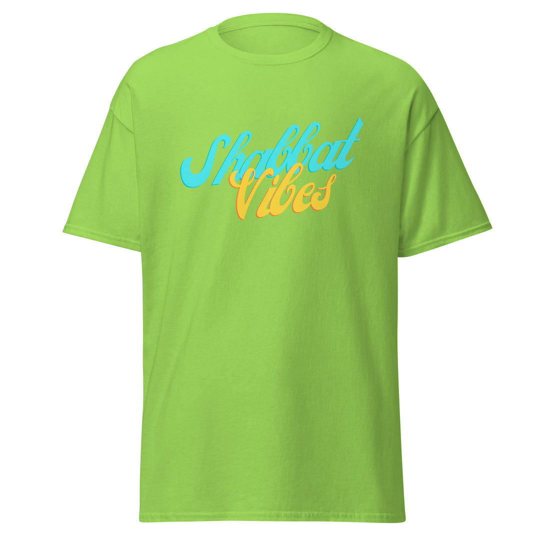 Shabbat Vibes Jewish pride tee in Lime - side view