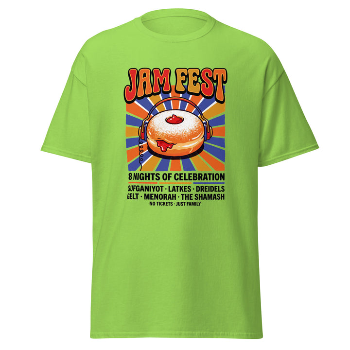 Jam Fest 8 Nights Jewish pride tee in Lime - flat lay