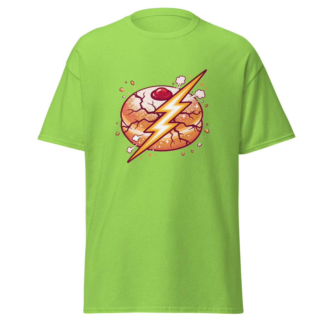 Sufganiyah Lightning Jewish pride tee in Lime - folded view