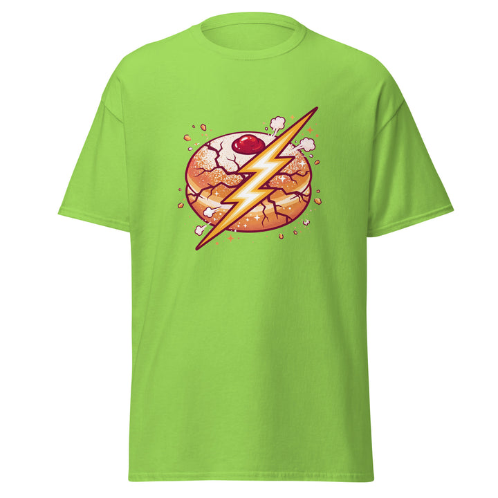 Sufganiyah Lightning Jewish pride tee in Lime - folded view