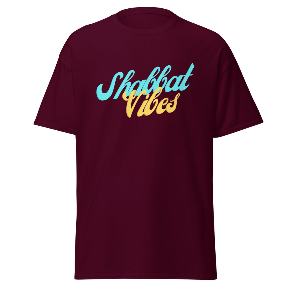 Shabbat Vibes Jewish pride tee in Maroon - back view