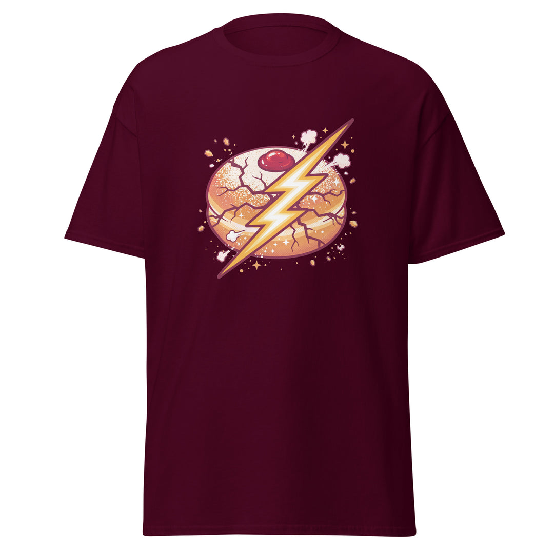 Sufganiyah Lightning Jewish pride tee in Maroon - back view