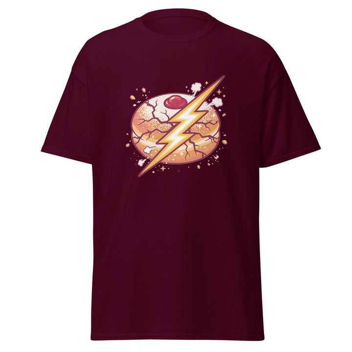 Sufganiyah Lightning Jewish pride tee in Maroon - back view