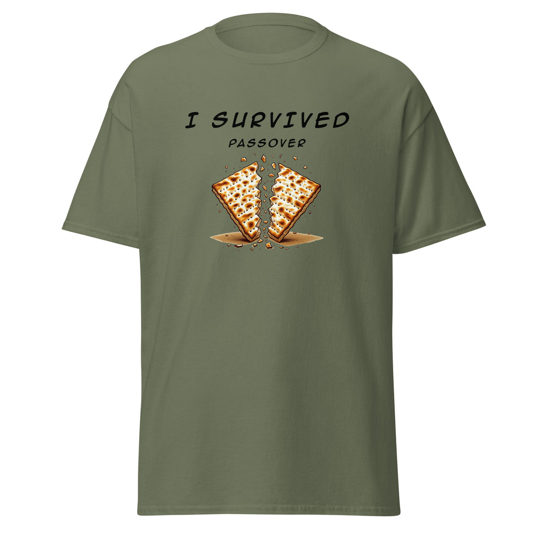 Passover Jewish pride tee in Military Green - side view