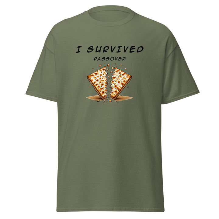 Passover Jewish pride tee in Military Green - side view