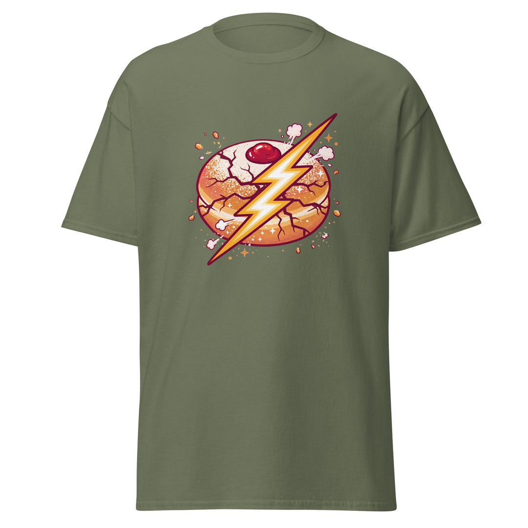 Sufganiyah Lightning Jewish pride tee in Military Green - detail view