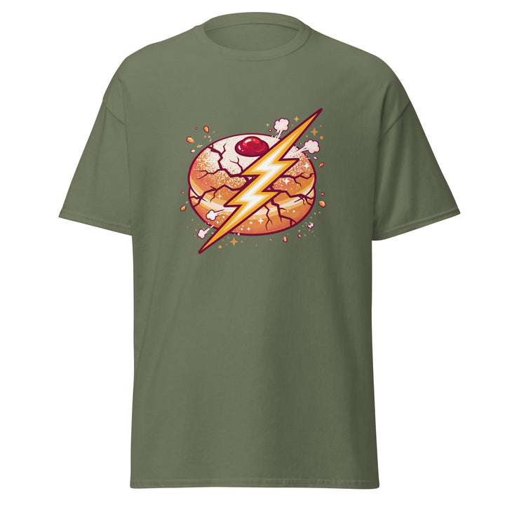 Sufganiyah Lightning Jewish pride tee in Military Green - detail view