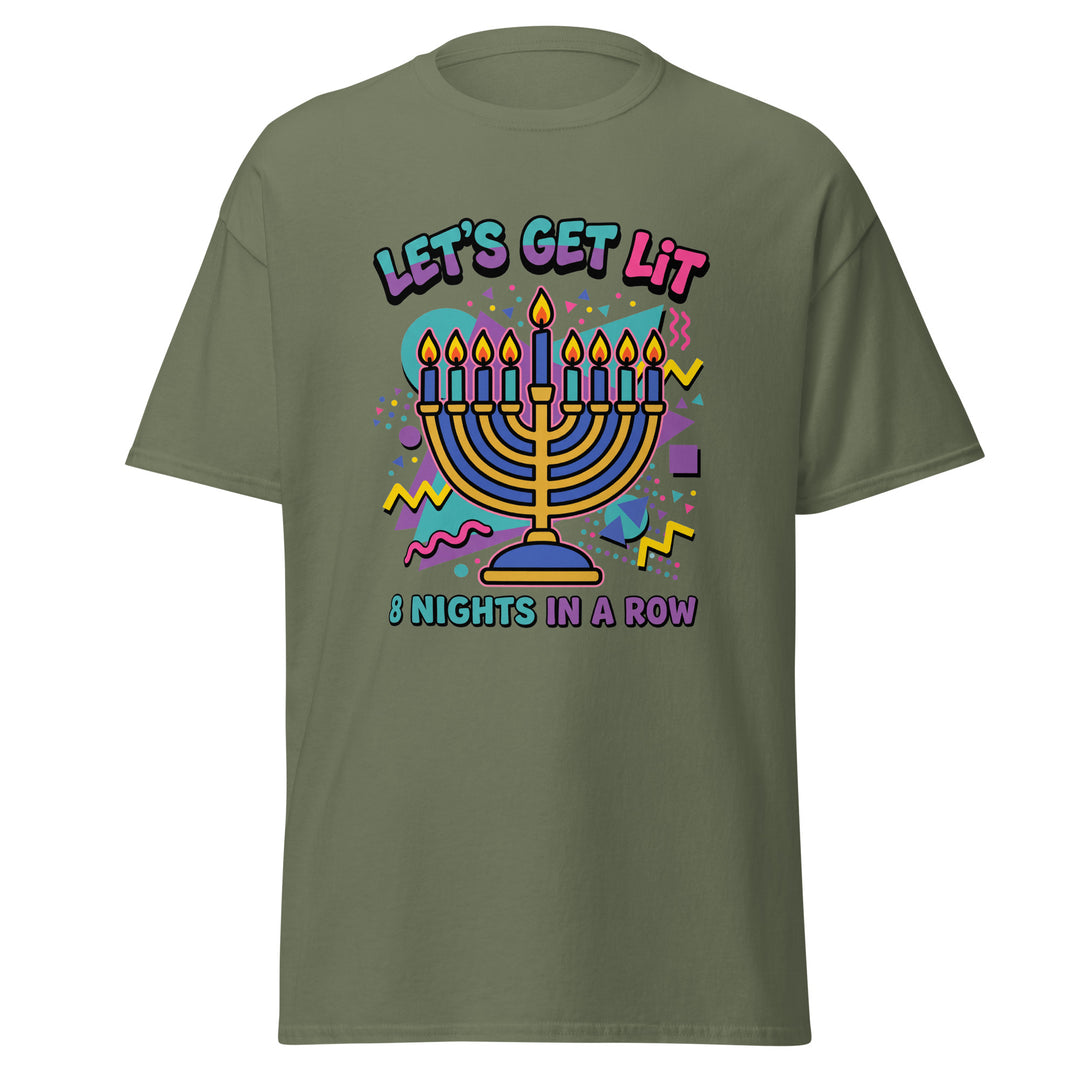 Lets Get Lit 90s Jewish pride tee in Military Green - detail view