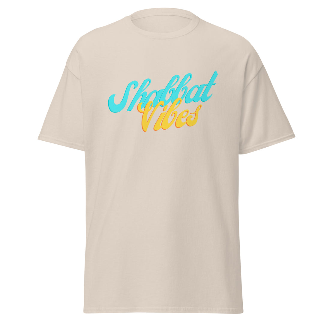 Shabbat Vibes Jewish pride tee in Natural - folded view