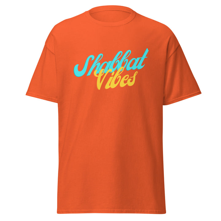 Shabbat Vibes Jewish pride tee in Orange - flat lay