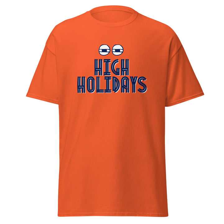 High Holidays Jewish pride tee in Orange - side view