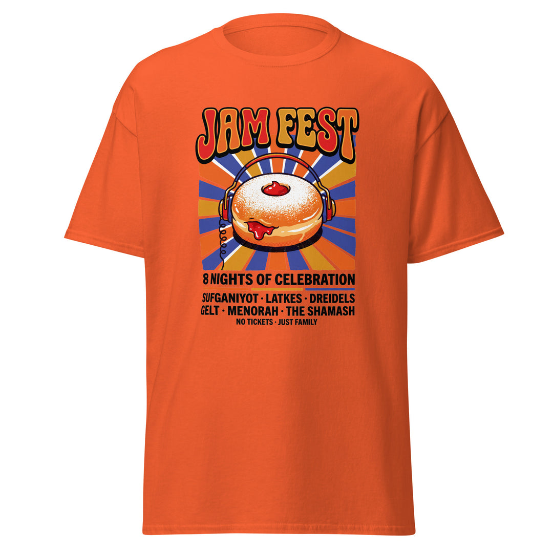 Jam Fest 8 Nights Jewish pride tee in Orange - back view