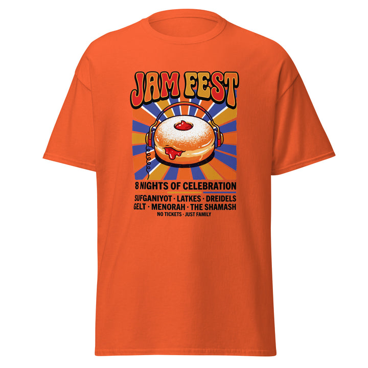 Jam Fest 8 Nights Jewish pride tee in Orange - back view