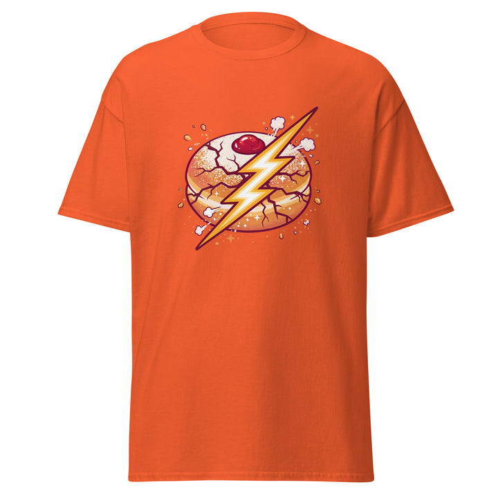Sufganiyah Lightning Jewish pride tee in Orange - close-up