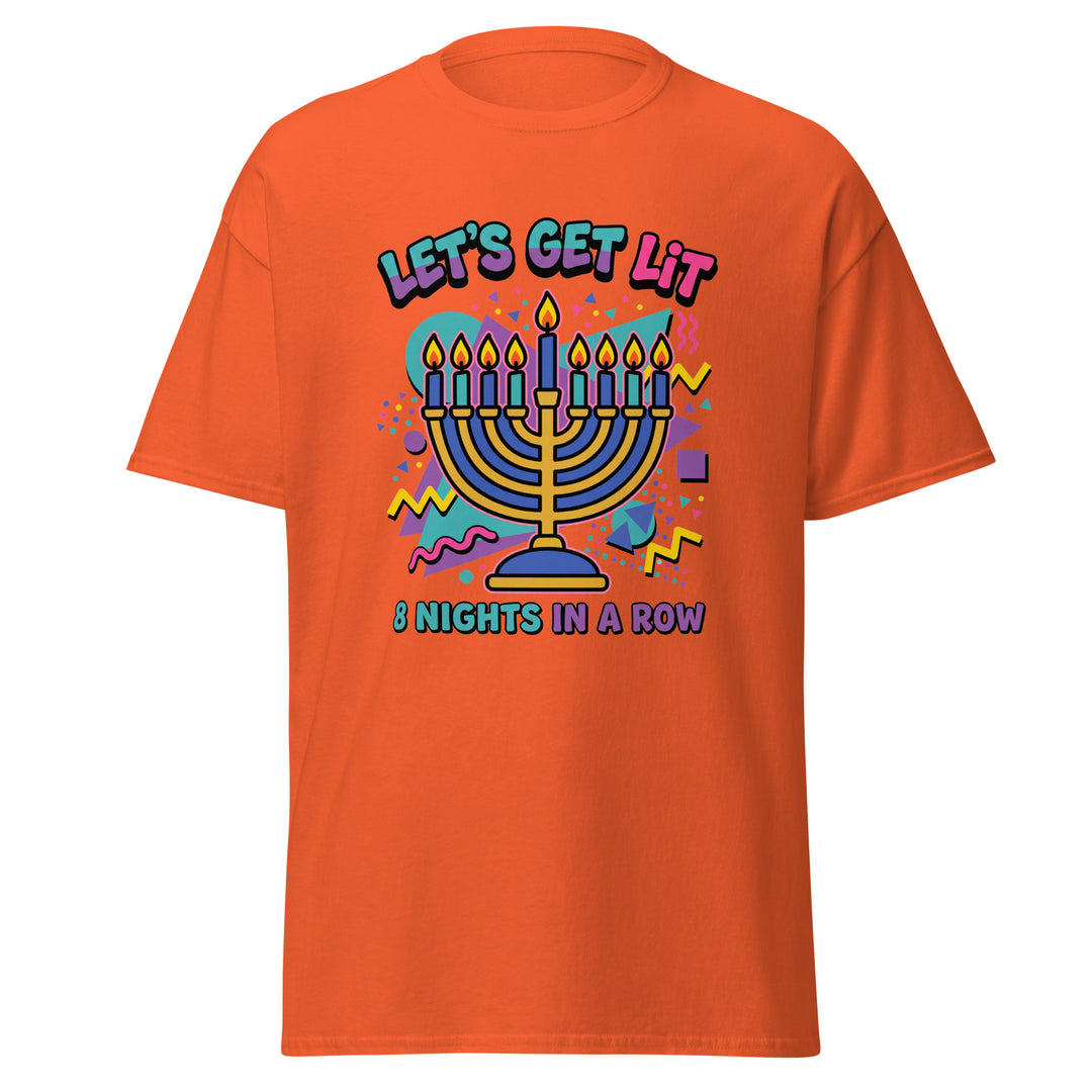 Lets Get Lit 90s Jewish pride tee in Orange - close-up