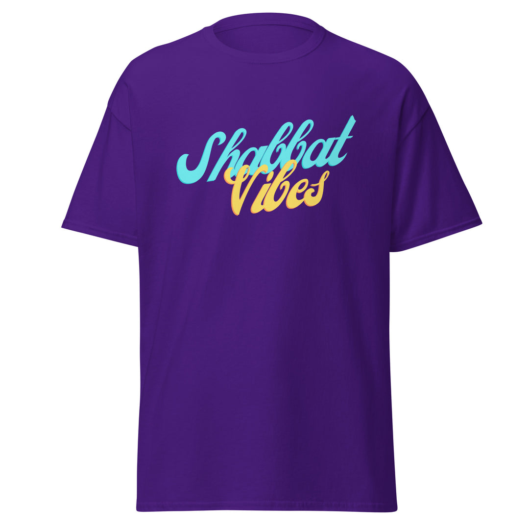 Shabbat Vibes Jewish pride tee in Purple - detail view