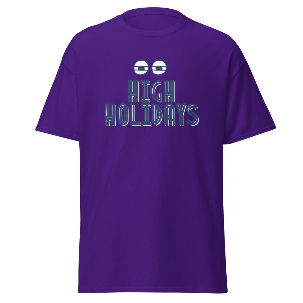 High Holidays Jewish pride tee in Purple - back view